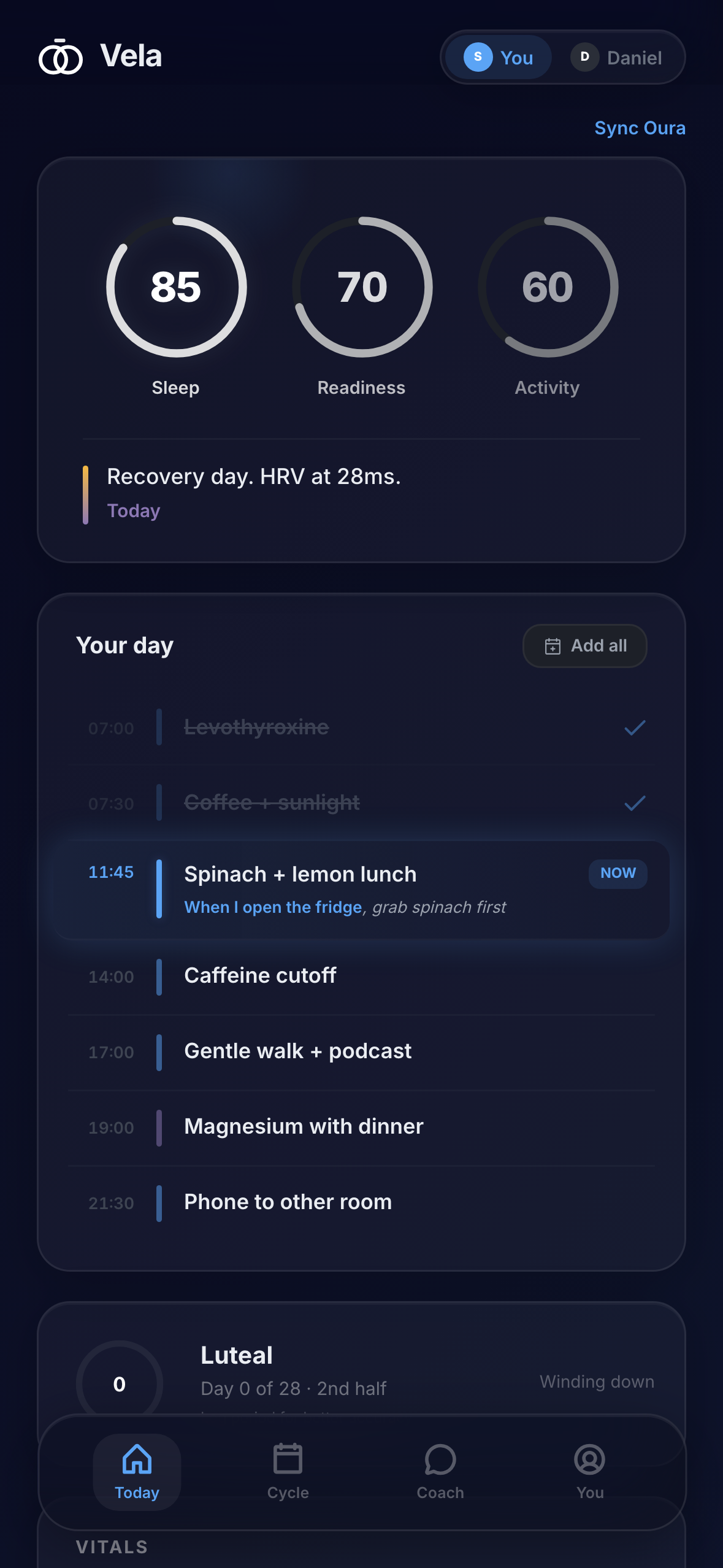 Vela — Today view